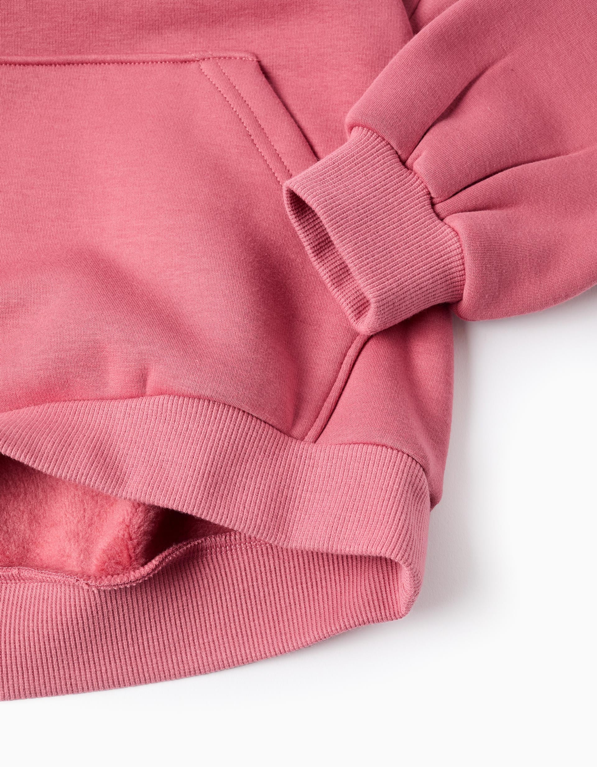 Sweat en coton peigné à capuche et volants pour fille, rose