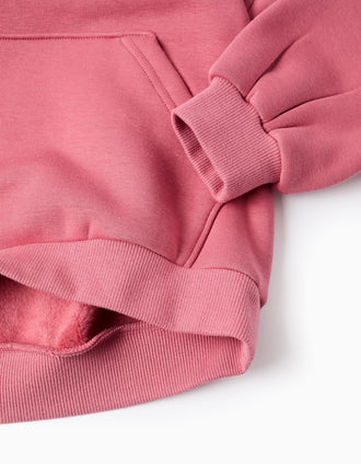 Sudadera perchada con capucha y volantes para niña, rosa