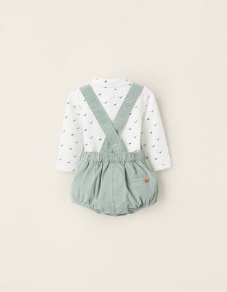Body + Macacão com Alças Amovíveis para Recém-Nascido, Branco/Verde