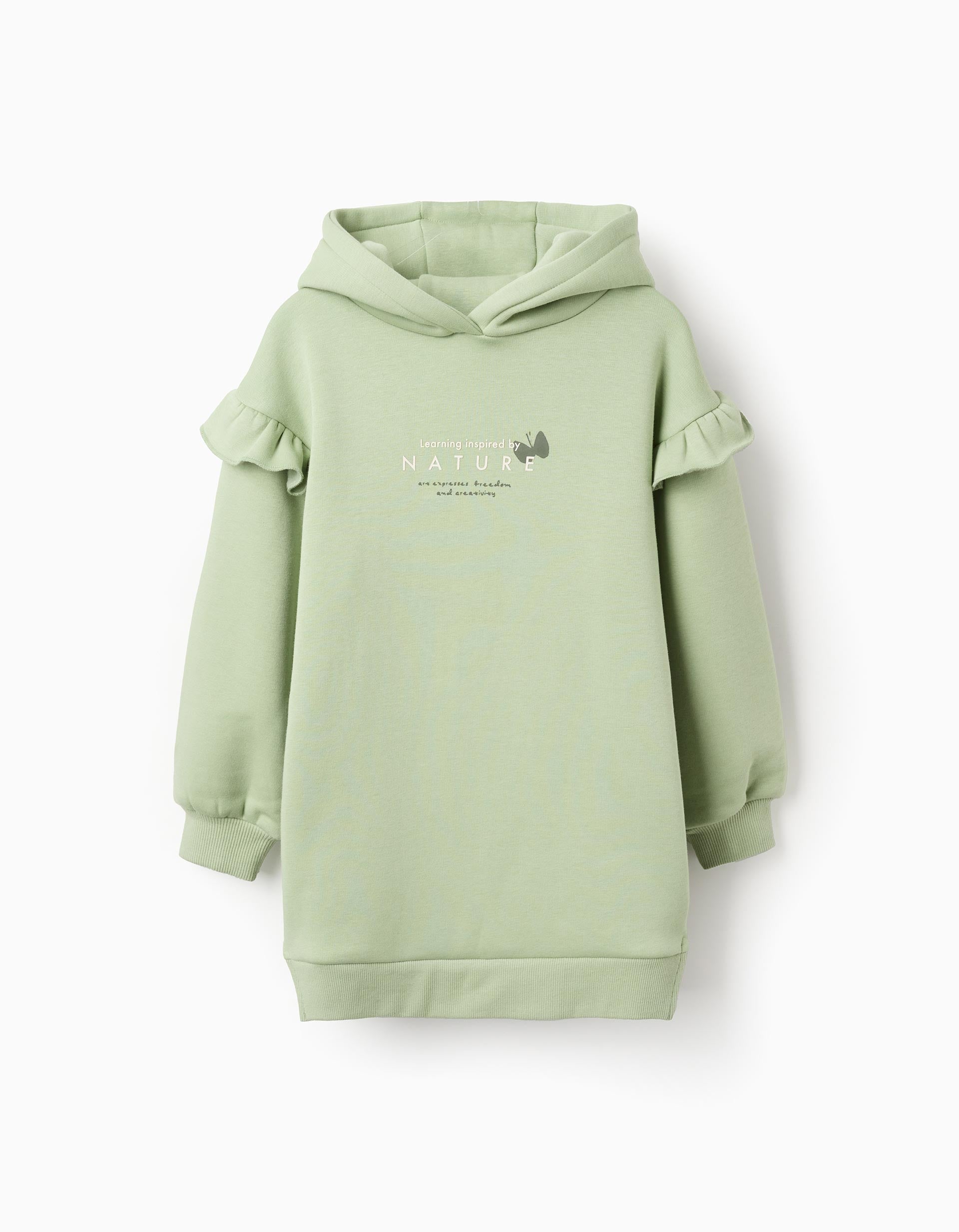 Vestido com forro polar térmico e capuz para menina, verde-claro