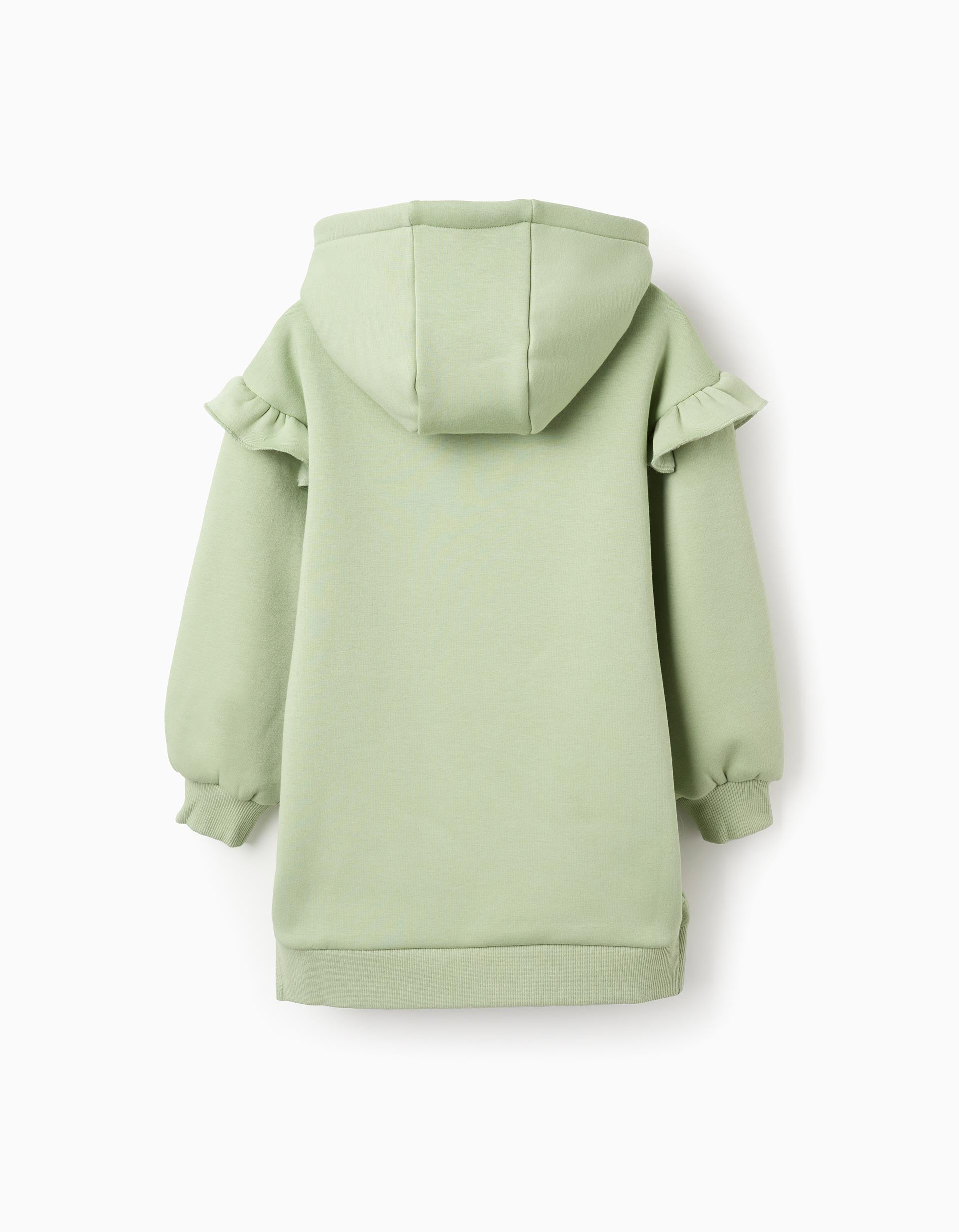 Vestido com forro polar térmico e capuz para menina, verde-claro