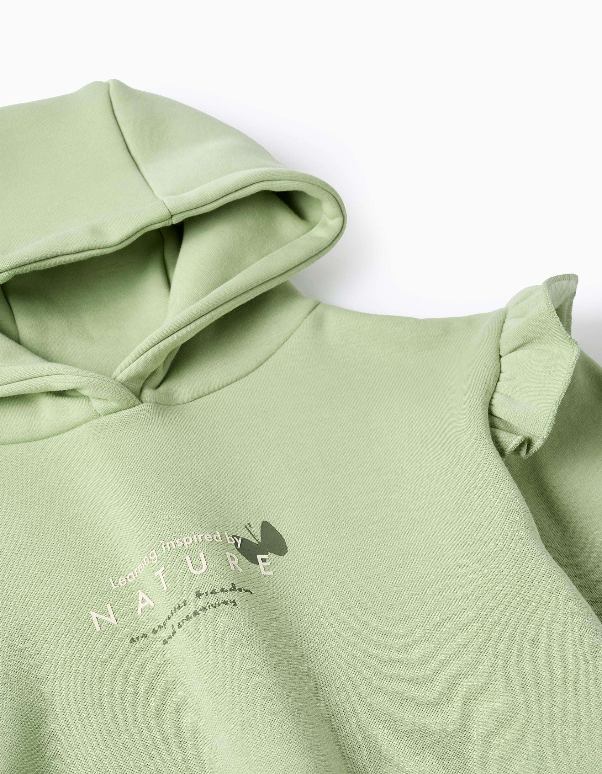 Vestido com forro polar térmico e capuz para menina, verde-claro