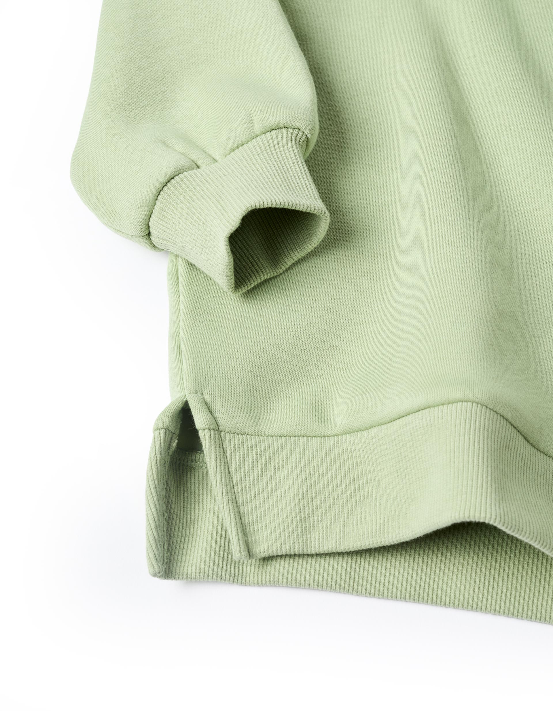 Vestido com forro polar térmico e capuz para menina, verde-claro