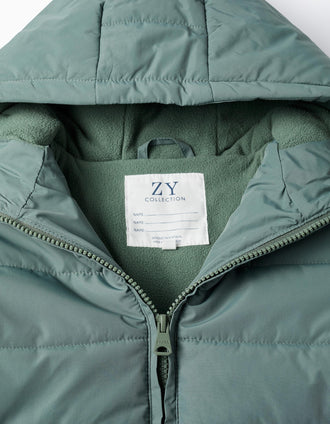 Casaco Acolchoado com Capuz e Forro Polar para Menino, Verde