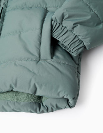 Casaco Acolchoado com Capuz e Forro Polar para Menino, Verde