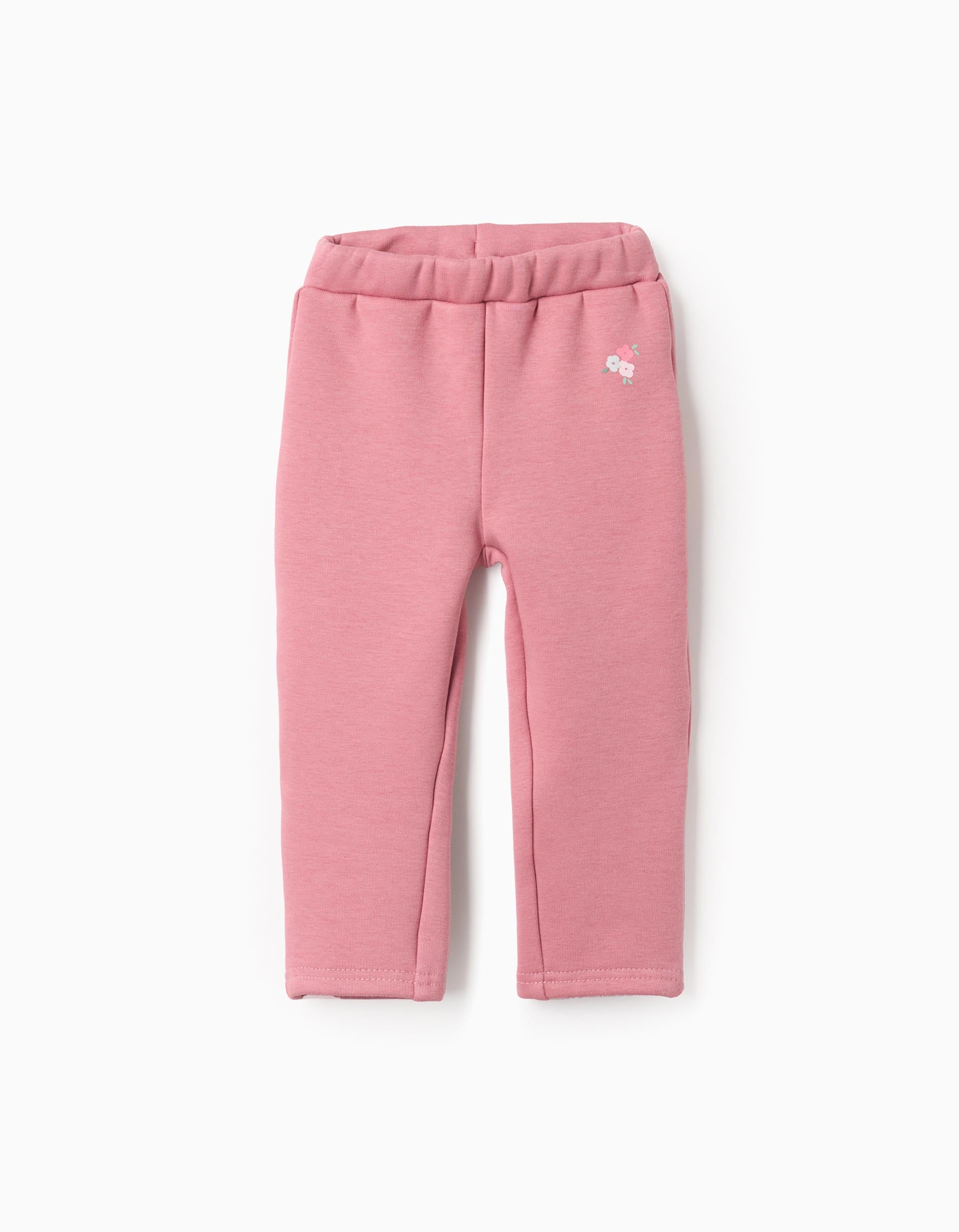 Leggings cardadas com estampado de flores para bebé menina, rosa