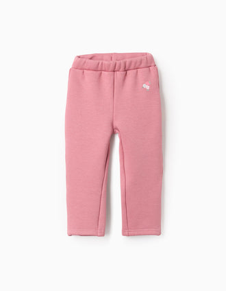 Brushed leggings with flower print for baby girls, pink
