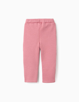 Brushed leggings with flower print for baby girls, pink