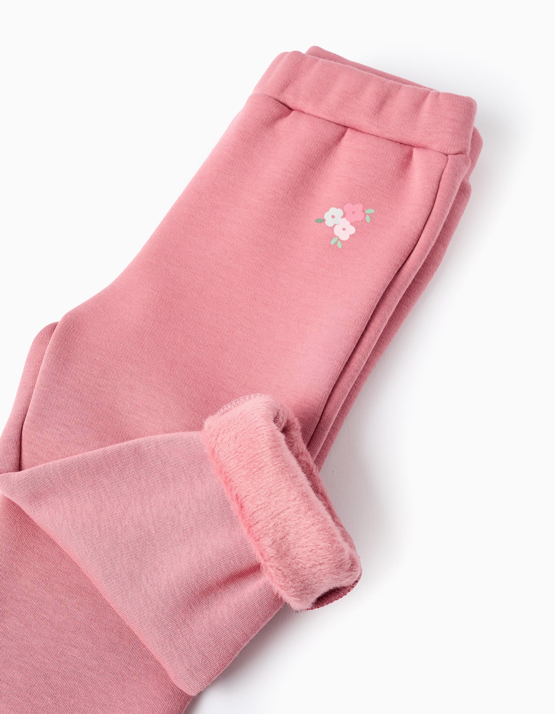 Leggings cardadas com estampado de flores para bebé menina, rosa