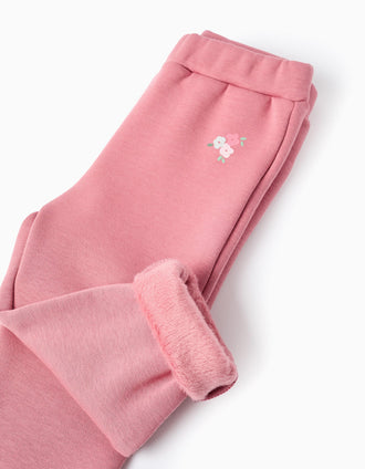 Brushed leggings with flower print for baby girls, pink