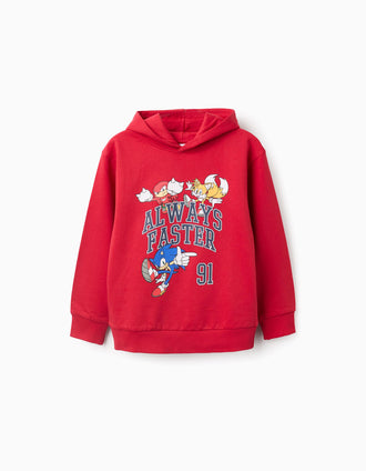 Sweat de Algodão com Capuz para Menino 'Sonic', Vermelho
