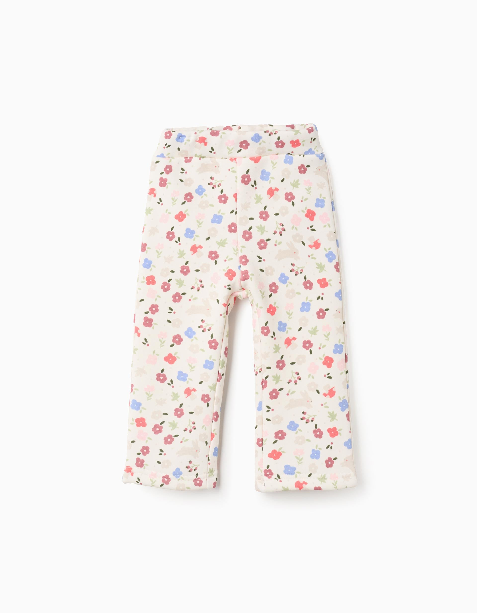 Brushed flared leggings with floral motif for baby girls, white