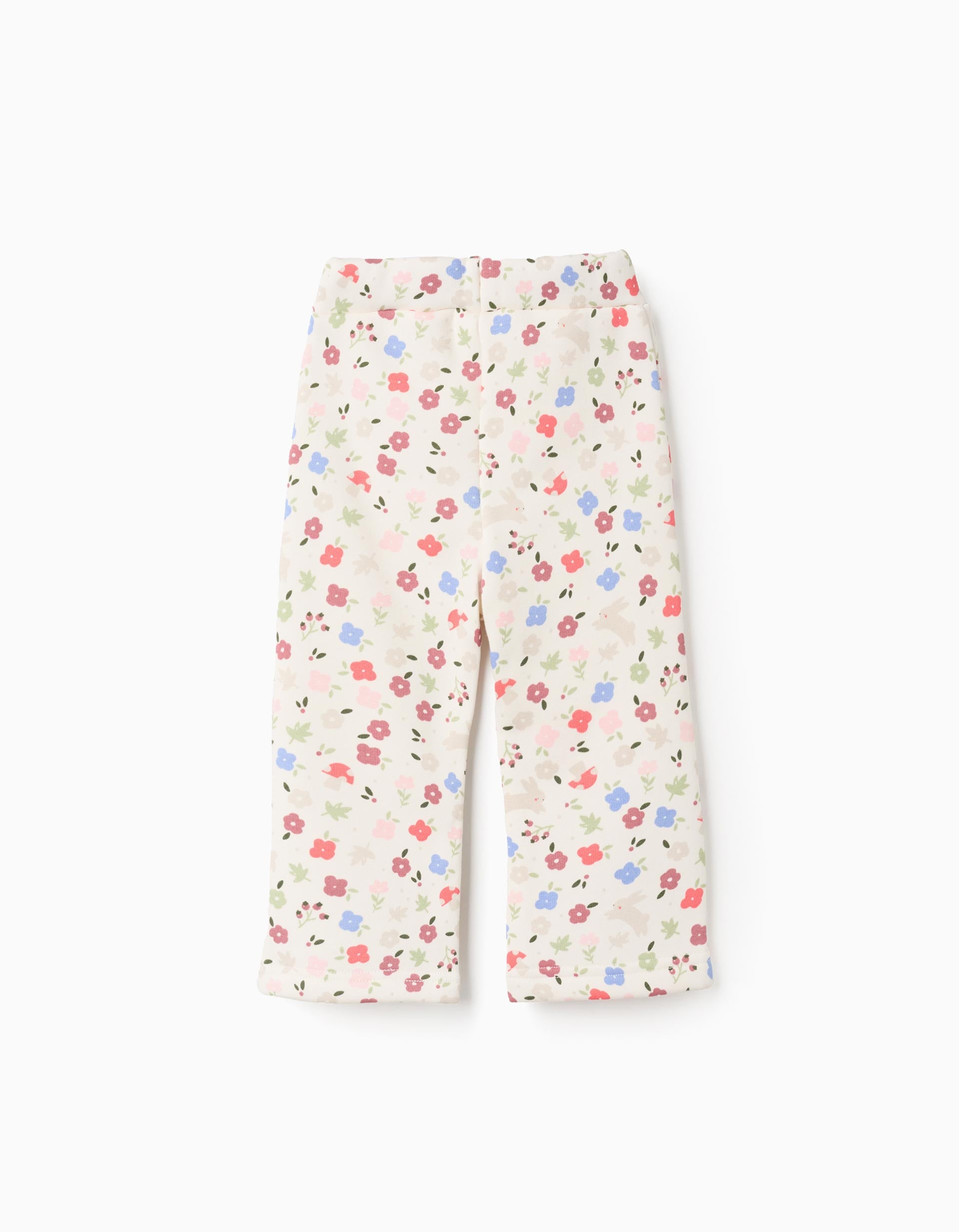 Brushed flared leggings with floral motif for baby girls, white
