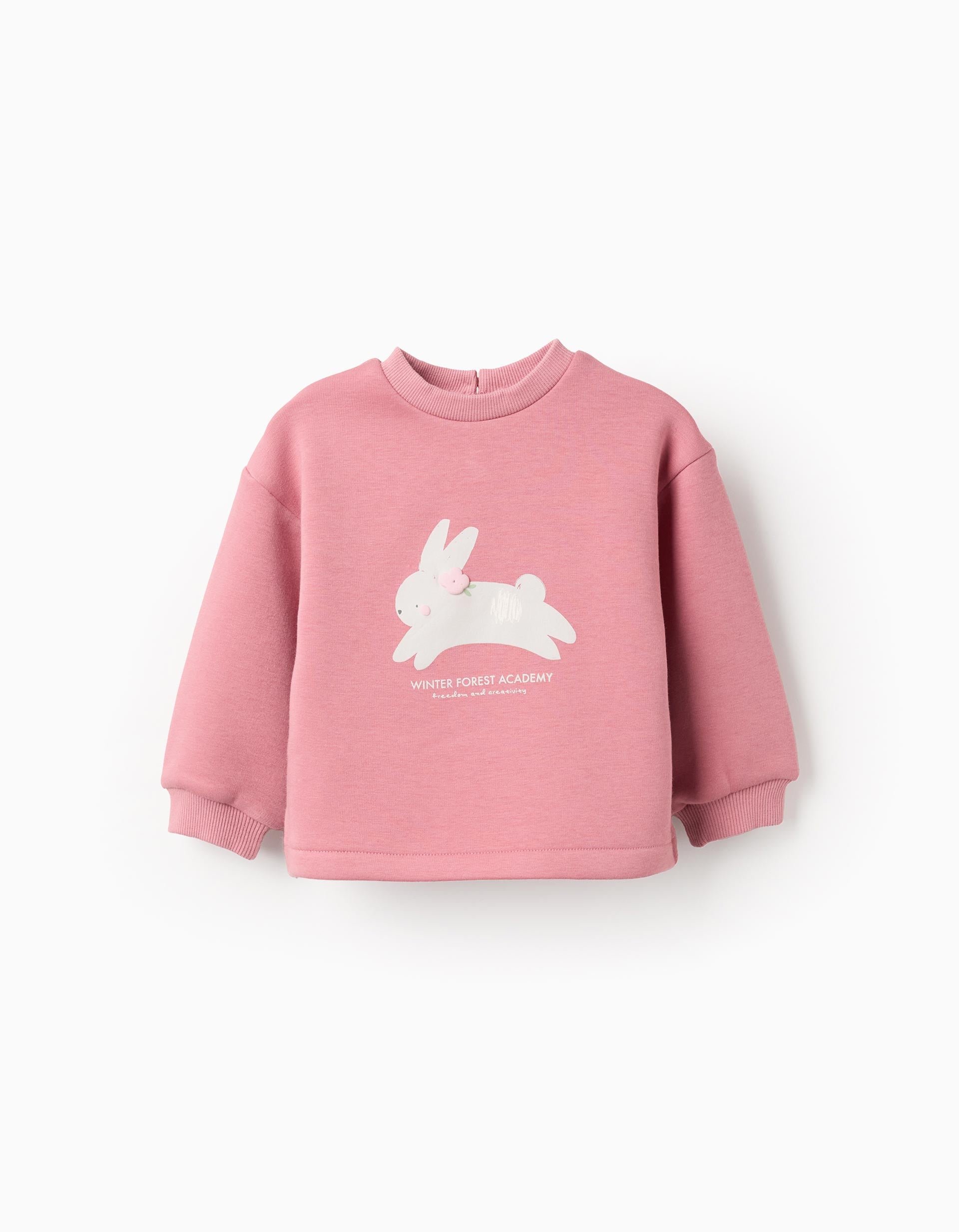 Brushed sweatshirt with rabbit print for baby girls, pink