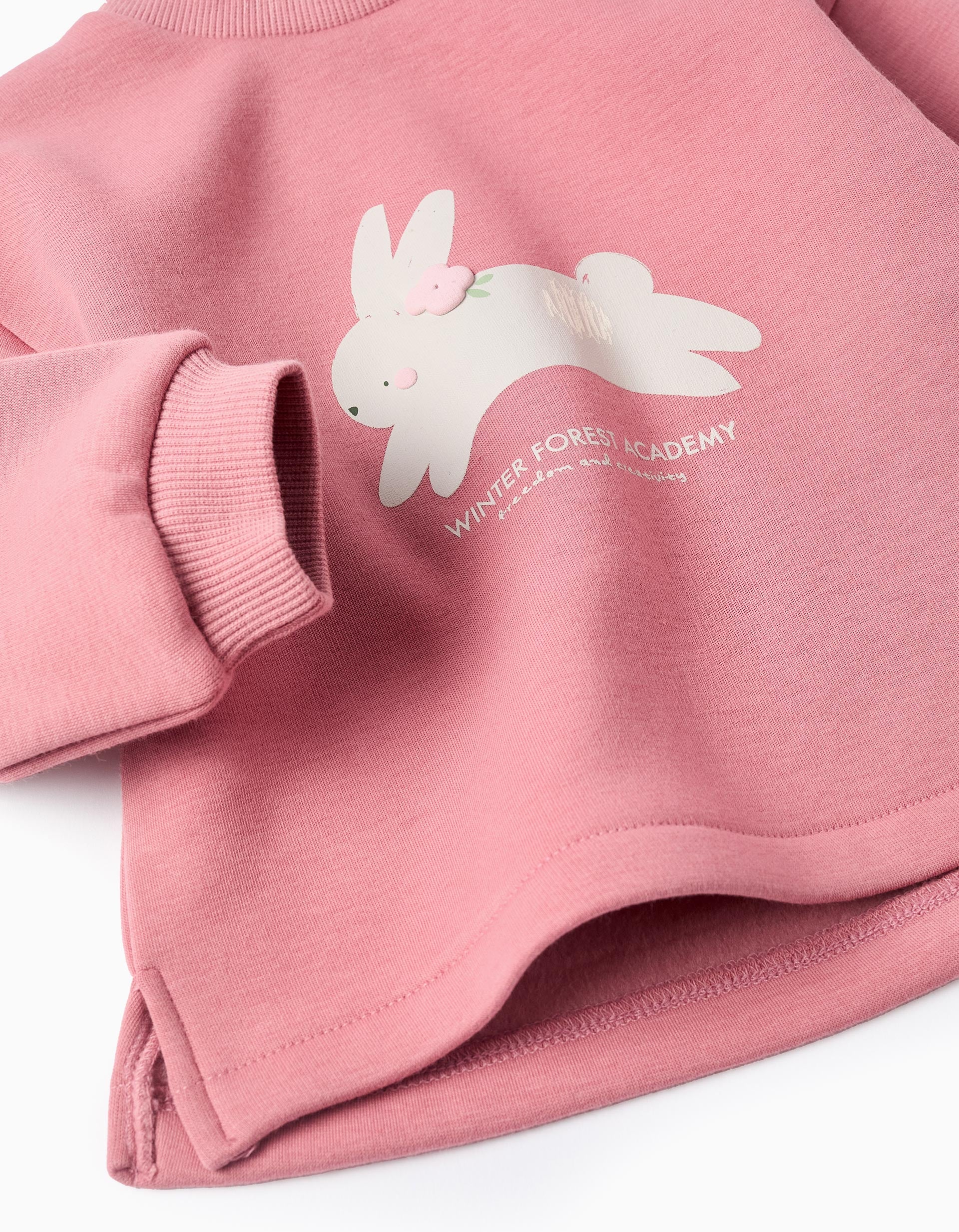 Brushed sweatshirt with rabbit print for baby girls, pink