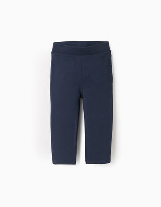 Leggings cardadas com bolsos decorativos para bebé menina, azul-escuro