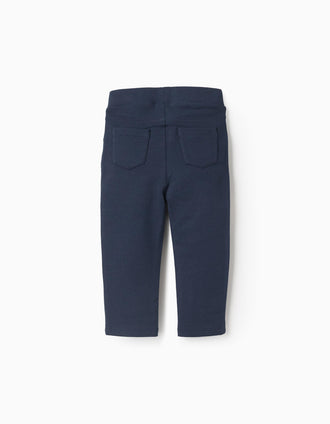 Leggings cardadas com bolsos decorativos para bebé menina, azul-escuro
