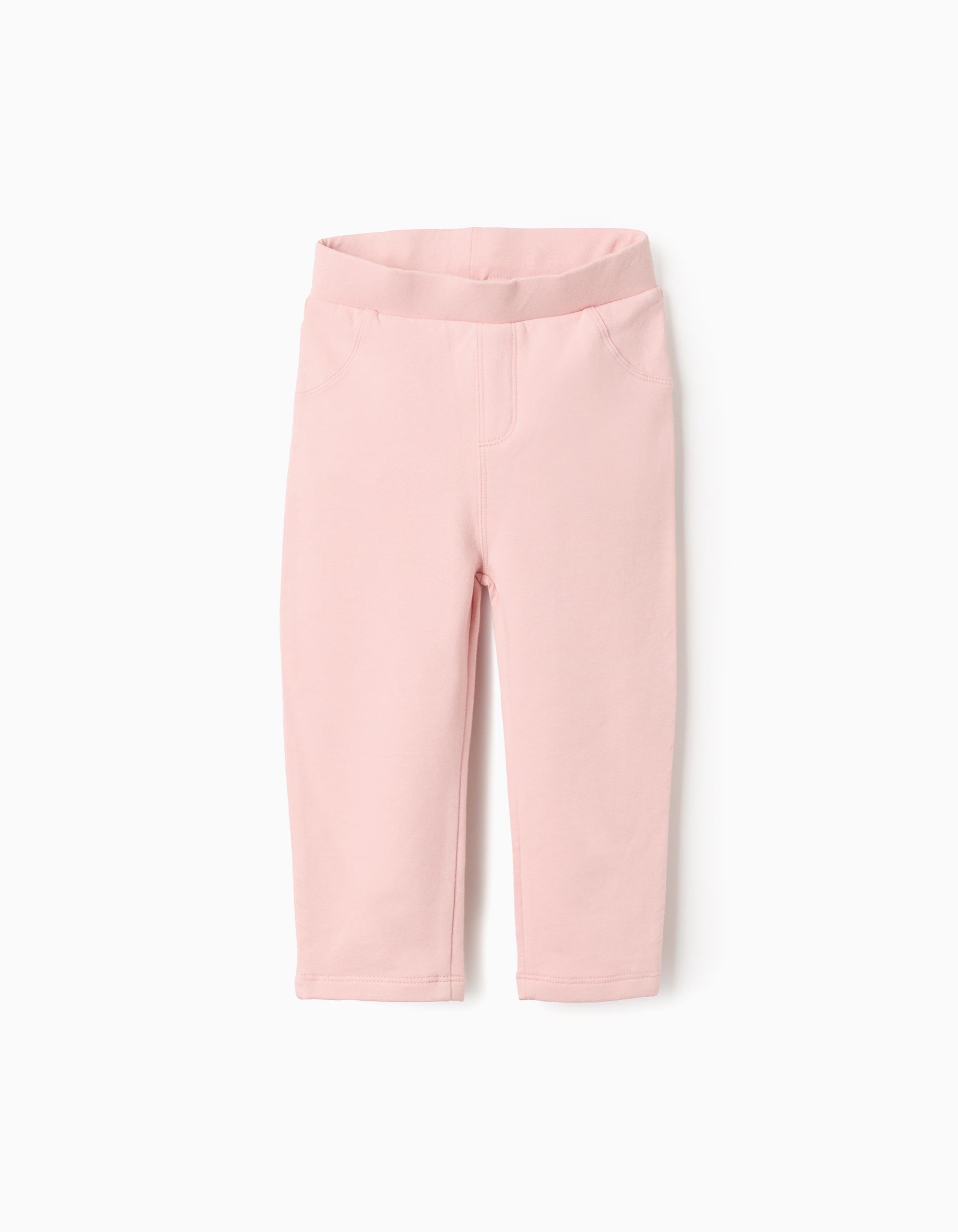 Leggings cardadas com bolsos decorativos para bebé menina, rosa-claro