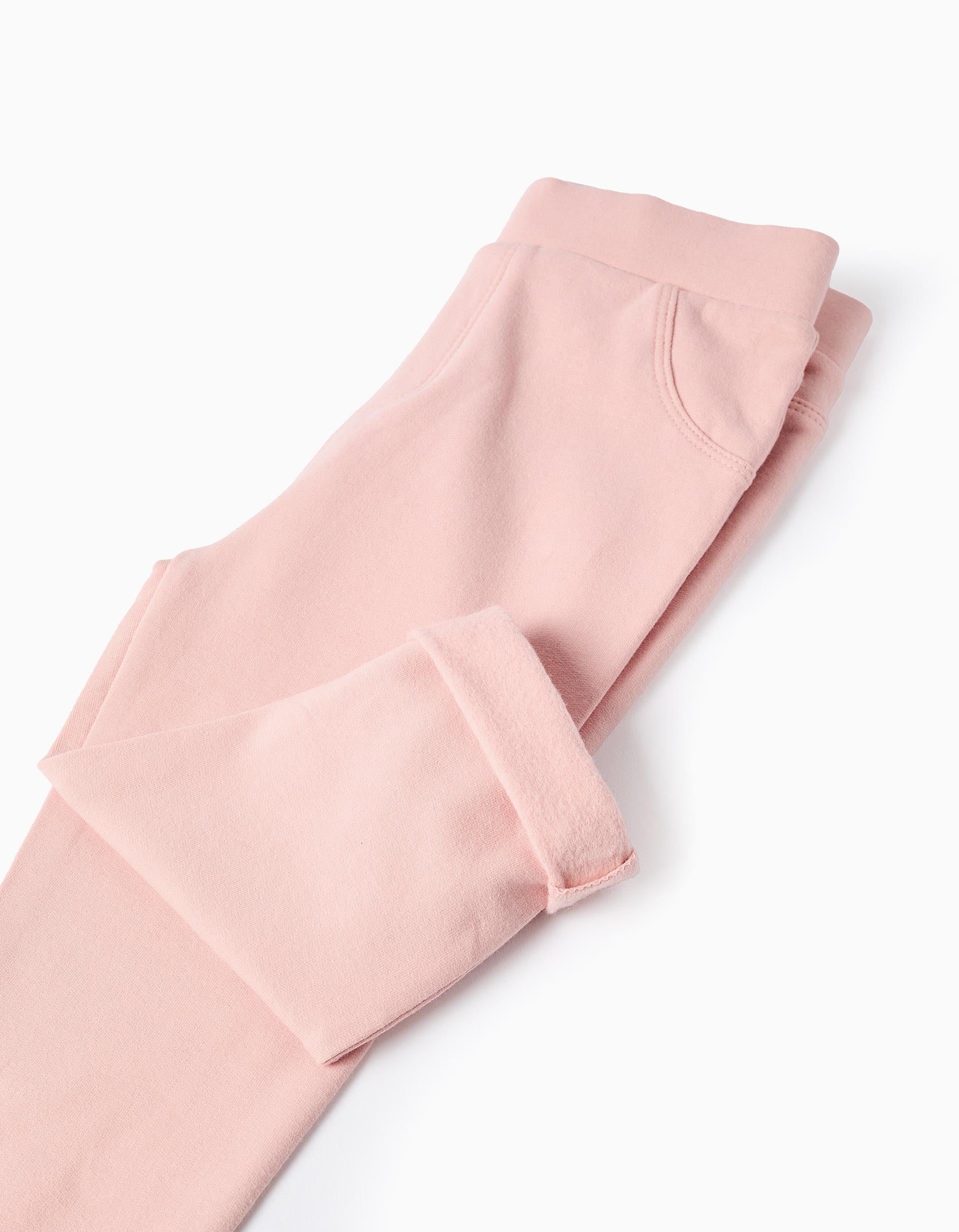 Leggings cardadas com bolsos decorativos para bebé menina, rosa-claro