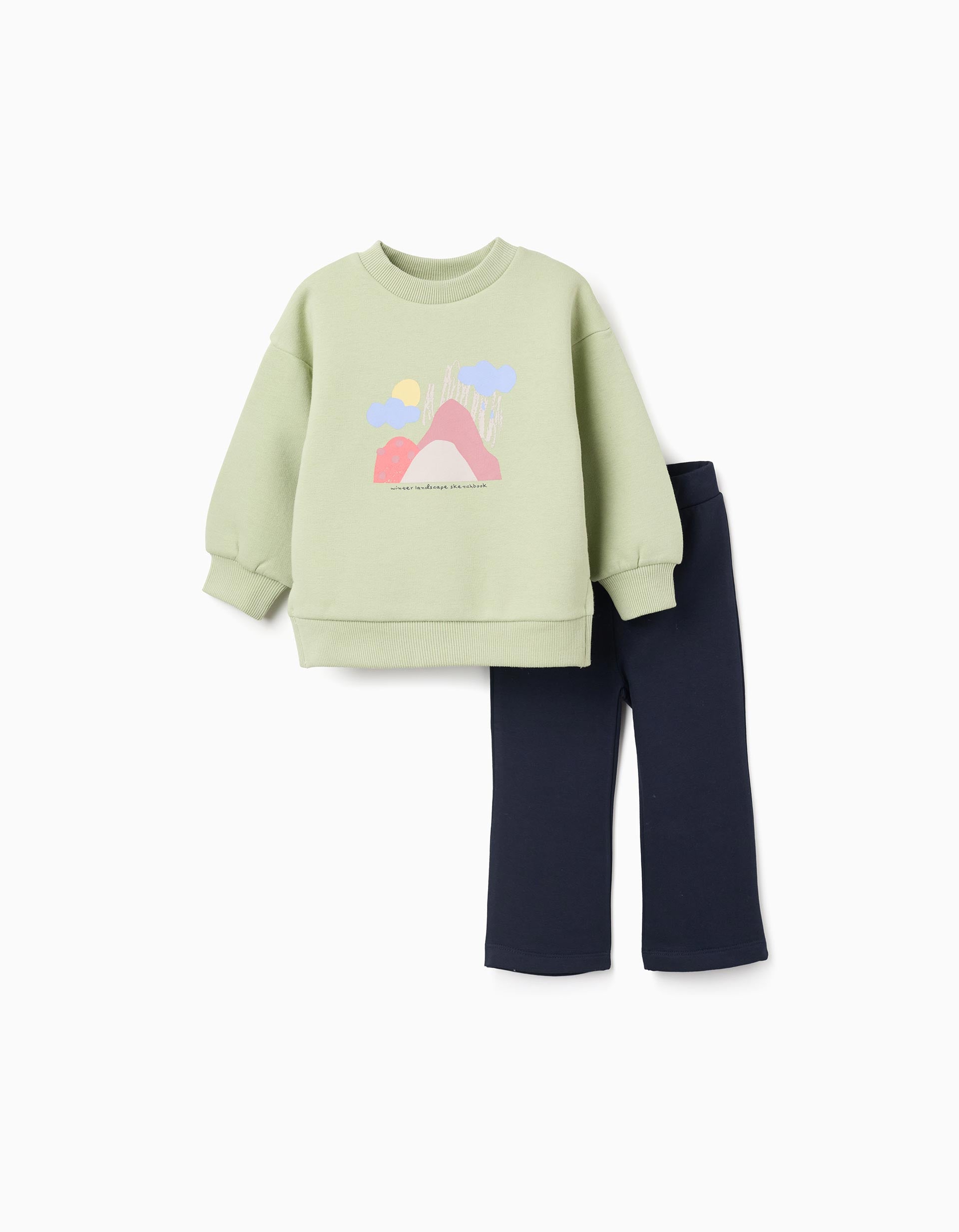 Conjunto perchado de sudadera + leggings para bebé niña, verde claro/azul
