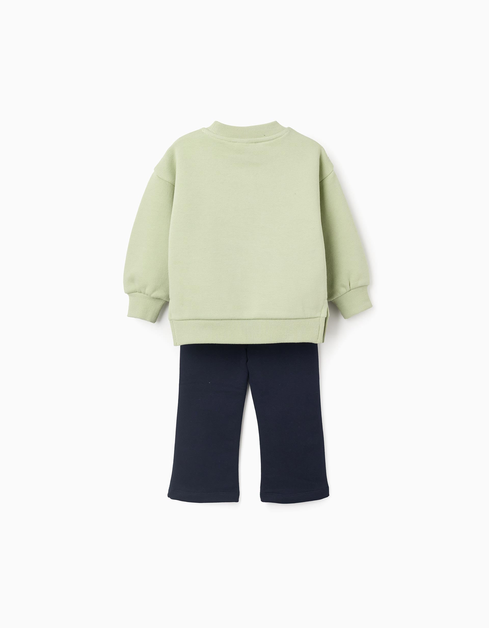Conjunto perchado de sudadera + leggings para bebé niña, verde claro/azul