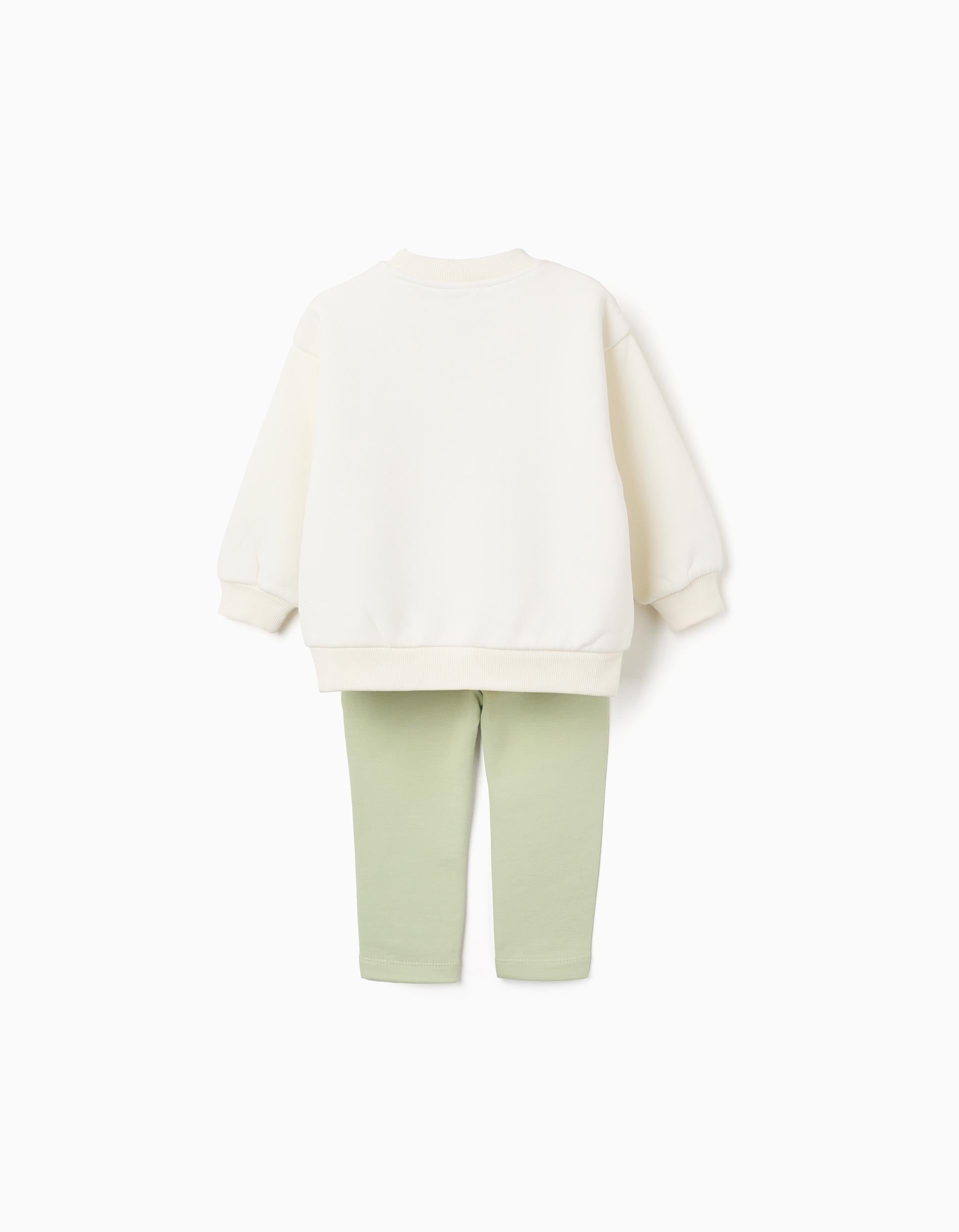 Brushed sweatshirt + leggings for baby girls, white/light green