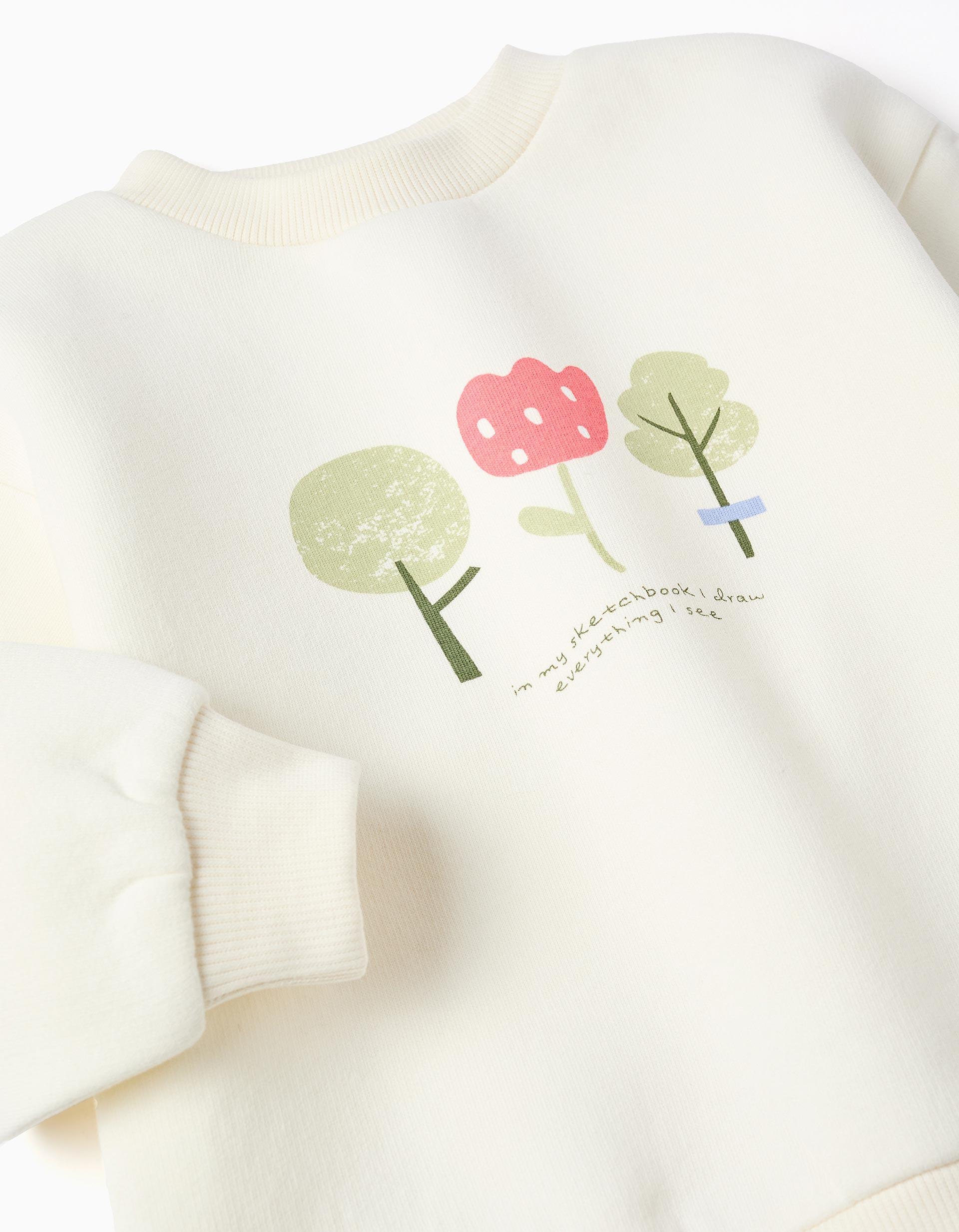Brushed sweatshirt + leggings for baby girls, white/light green