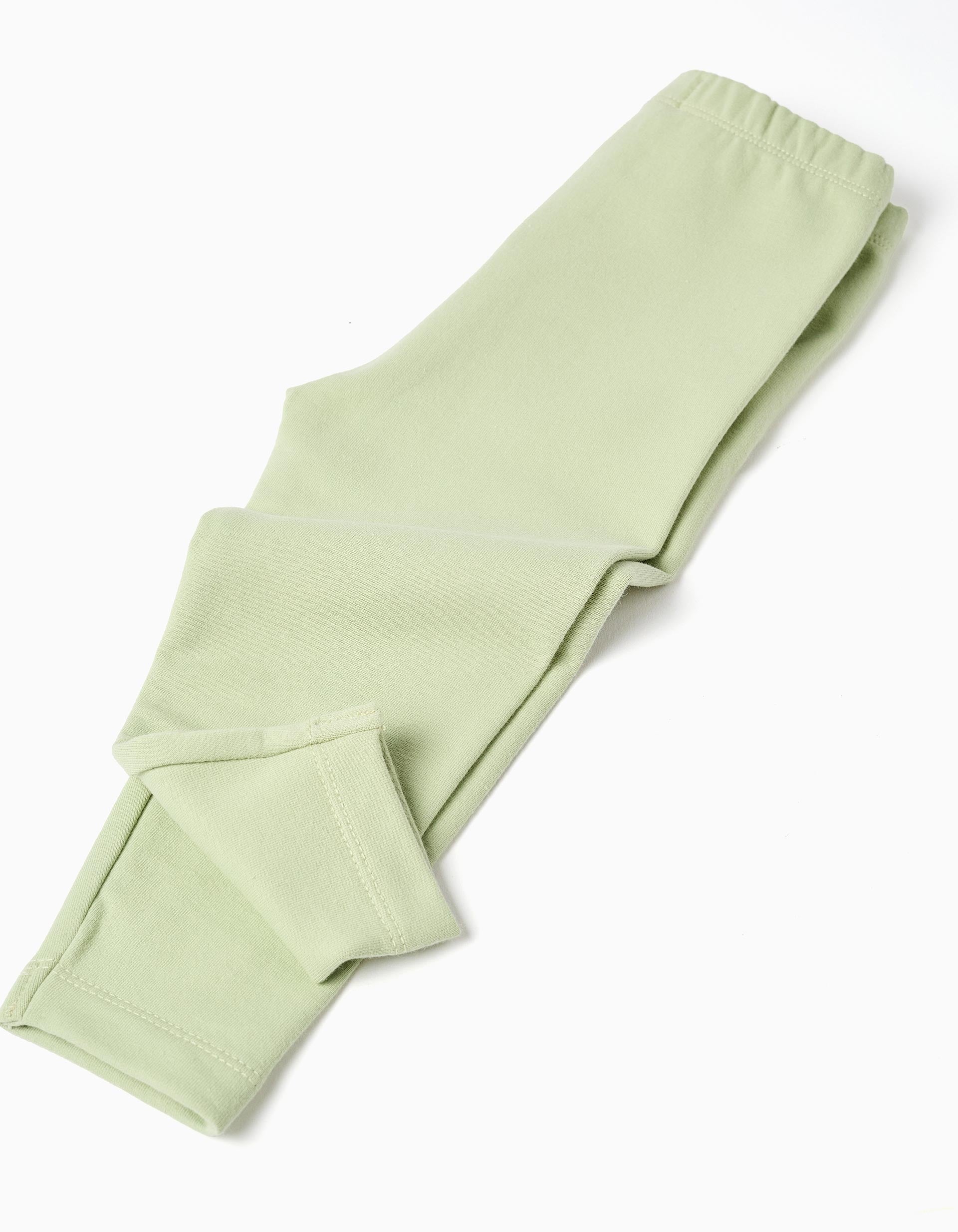 Brushed sweatshirt + leggings for baby girls, white/light green