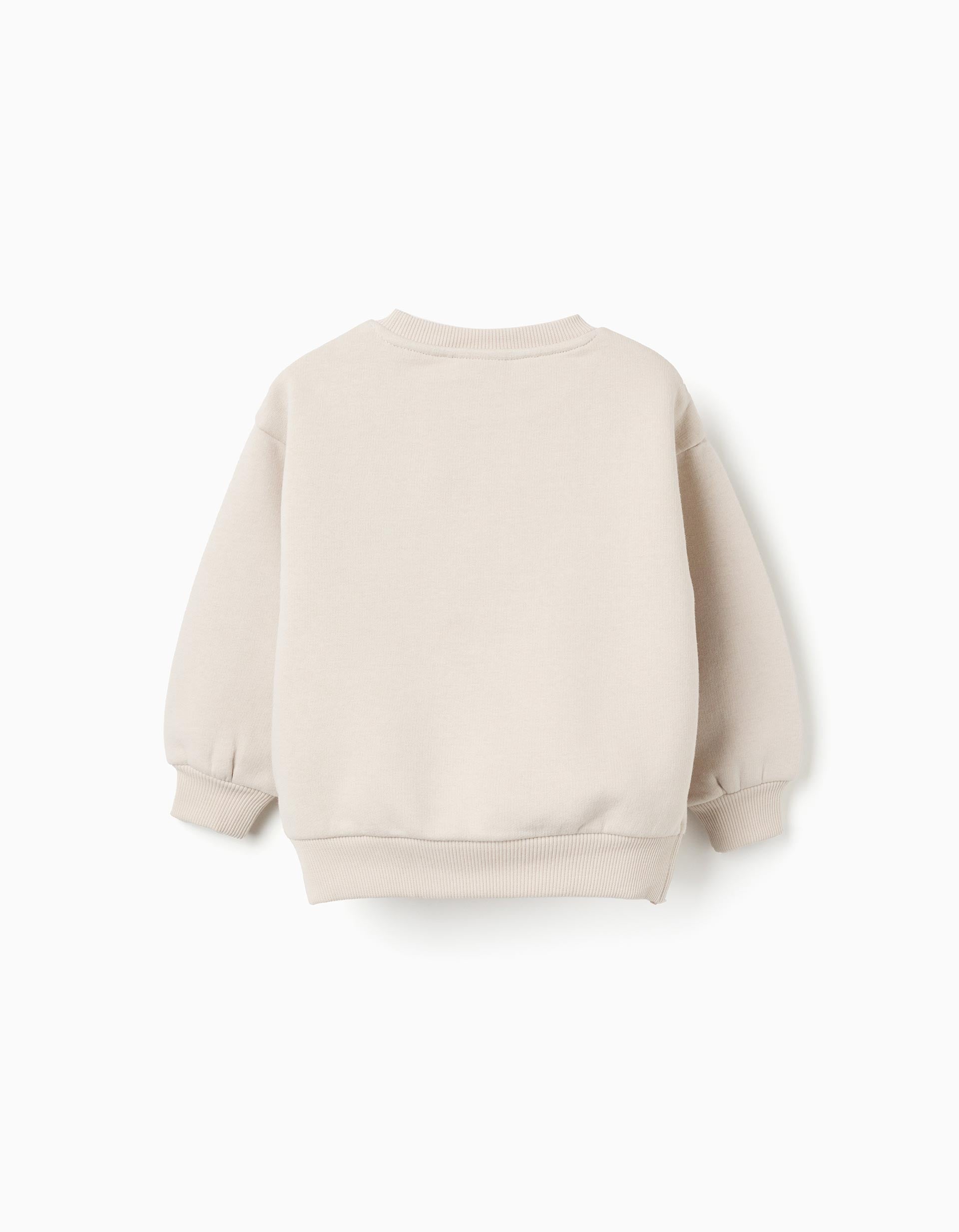Brushed sweatshirt with mushroom print for baby girls, beige
