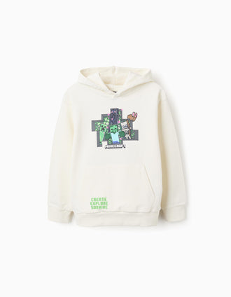 Sweat de Algodão com Capuz para Menino 'Minecraft', Branco