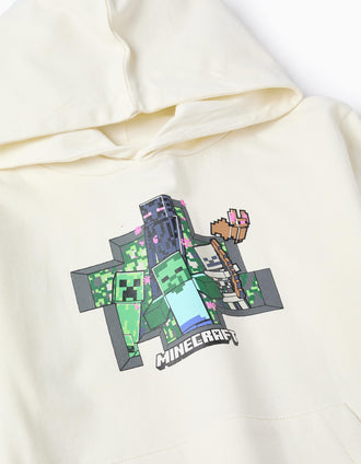 Sweat de Algodão com Capuz para Menino 'Minecraft', Branco
