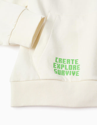 Sweat de Algodão com Capuz para Menino 'Minecraft', Branco