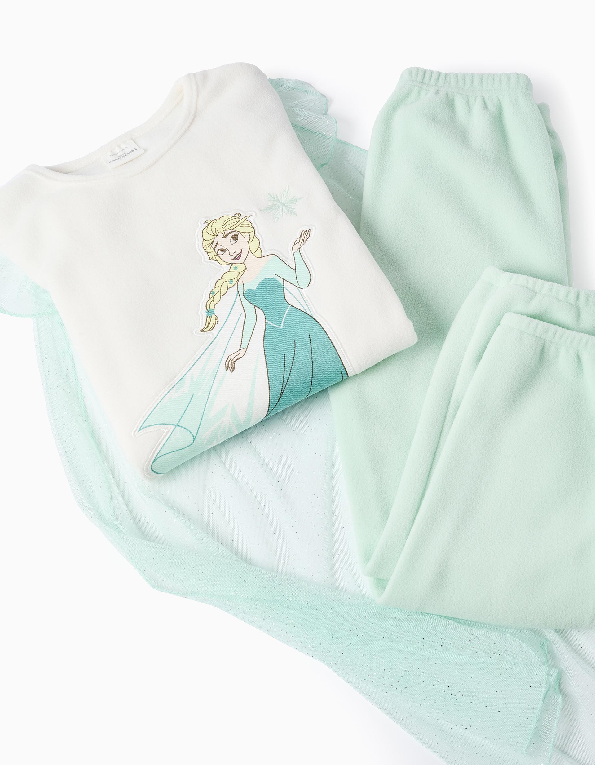 Fleece pyjamas with 'Frozen' removable cape for girls, green/white