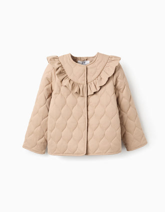 Chaqueta Acolchada con Volantes para Niña, Beige