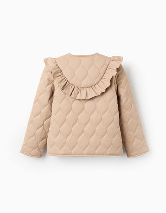 Chaqueta Acolchada con Volantes para Niña, Beige