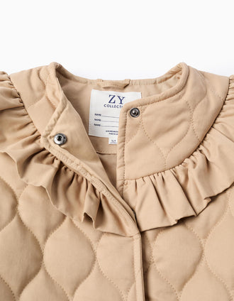 Chaqueta Acolchada con Volantes para Niña, Beige