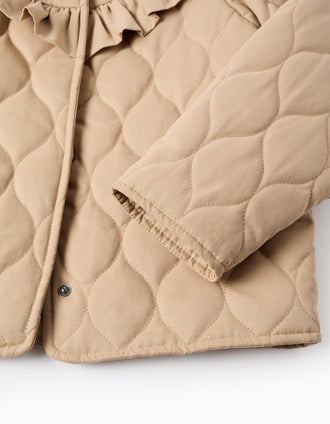 Chaqueta Acolchada con Volantes para Niña, Beige
