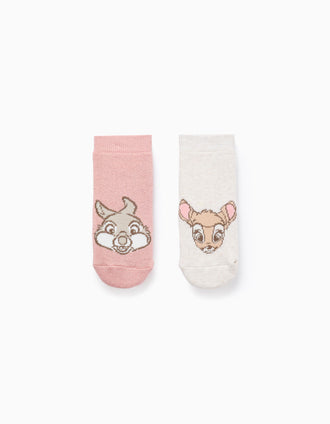 Lot de 2 Chaussettes Antidérapantes 'Bambi' pour Bébé Fille, Rose/Beige