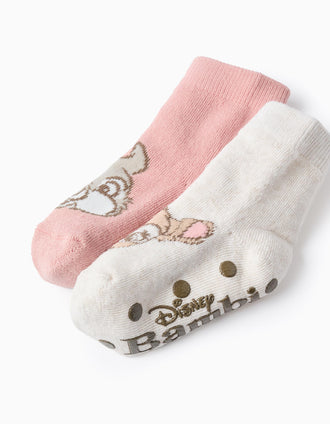 Lot de 2 Chaussettes Antidérapantes 'Bambi' pour Bébé Fille, Rose/Beige