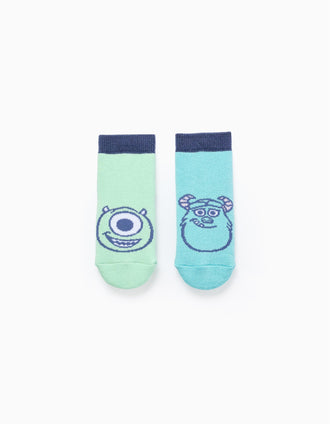 Pack 2 Pares Meias Antiderrapantes para Bebé 'Monsters', Azul/Verde