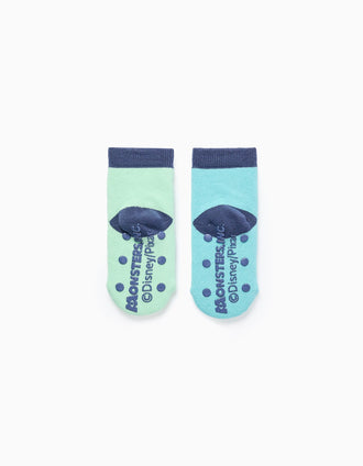 Pack 2 Pares Meias Antiderrapantes para Bebé 'Monsters', Azul/Verde