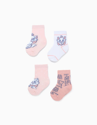 Pack 4 Pares de Meias para Bebé Menina 'Marie', Rosa/Branco