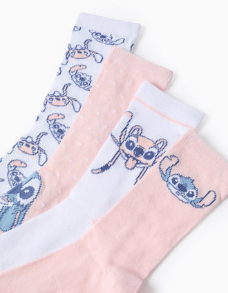 Pack de 4 Pares de Calcetines 'Stitch' para Niña, Rosa/Blanco