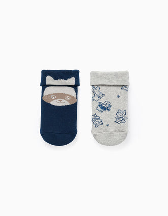 Pack 2 Pares Meias Antiderrapantes para Bebé Menino 'Guaxinim', Azul