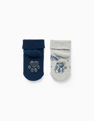 Pack 2 Pares Meias Antiderrapantes para Bebé Menino 'Guaxinim', Azul
