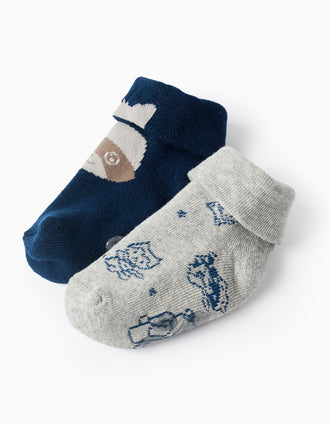 Pack 2 Pares Meias Antiderrapantes para Bebé Menino 'Guaxinim', Azul