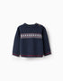 Jacquard Knitted Jumper with Stripes for Baby Boys, Dark Blue
