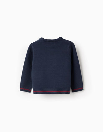 Camisola de Malha com Jacquard e Riscas para Bebé Menino, Azul Escuro
