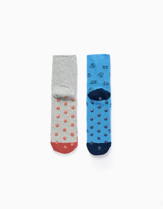 Pack 2 Pares Meias Antiderrapantes para Menino 'Monstros', Azul/Cinza