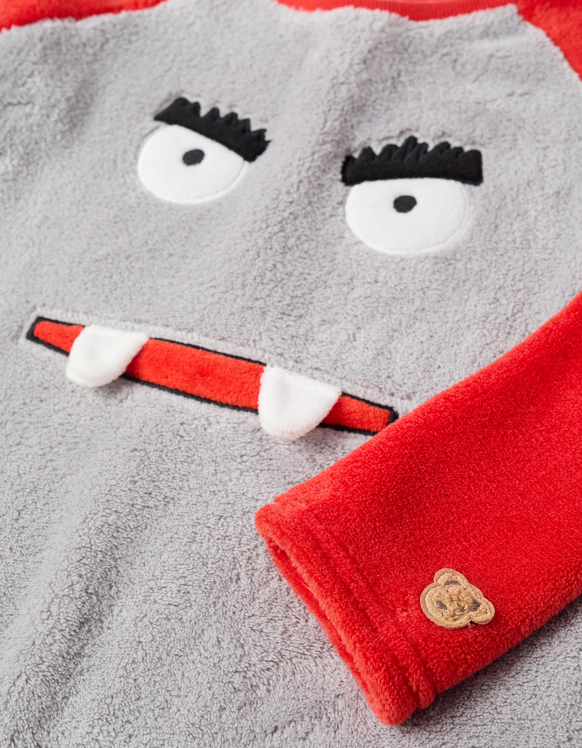 Plush pyjamas with Monsters of Emotions embroidery for boys, grey/red